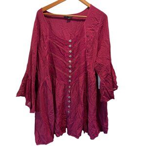 Roaman's Women's Top Magenta Sz 32 Tunic Button Up Boho Flowy Peasant NWOT